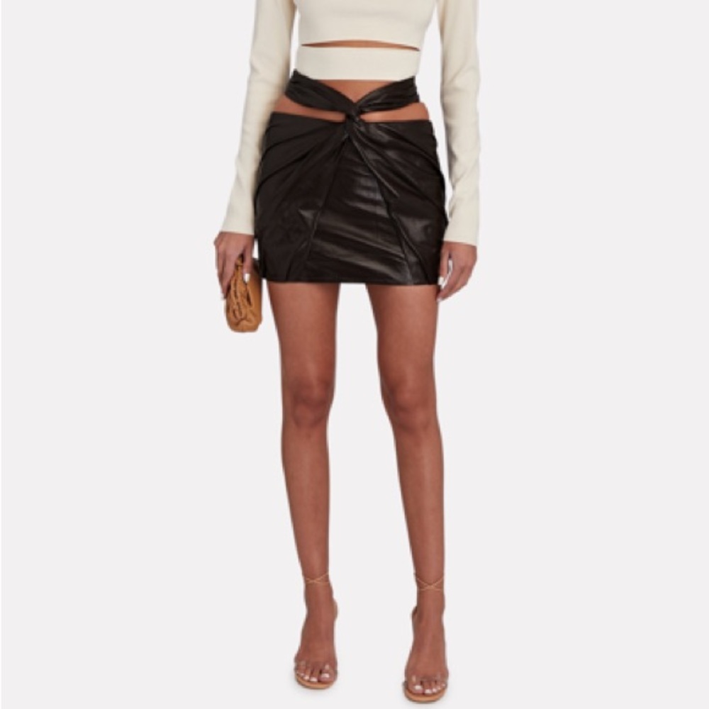 Zeynep Arcay Twisted Cut-Out Leather Mini Skirt